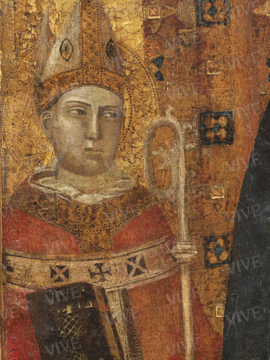 Matrimonio mistico di santa Caterina d'Alessandria, un santo vescovo e un santo diacono - Maestro dell'Incoronazione Christ Church