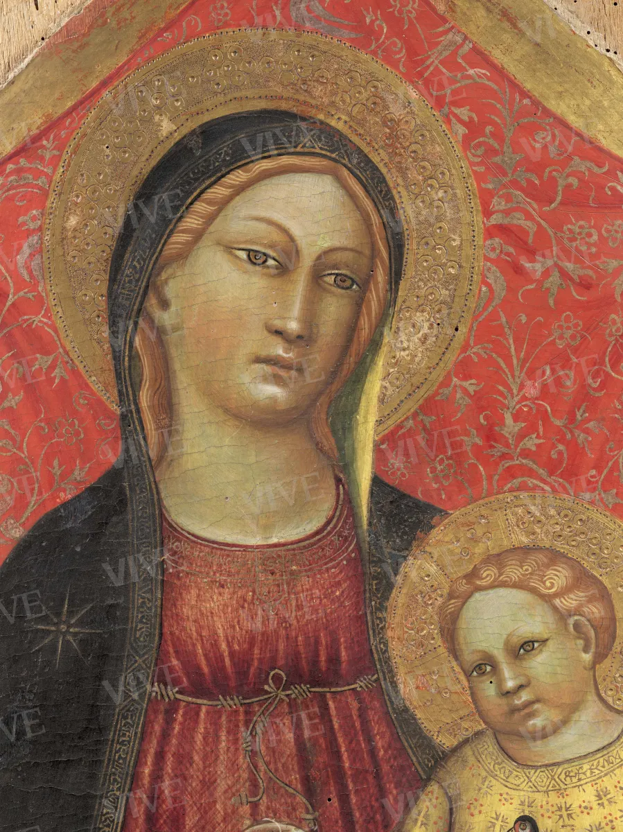 Trittico raffigurante Madonna con il Bambino tra i ss. Giovanni Evangelista e Giacomo a sinistra, Giorgio e Antonio Abate a destra - Nanni di Jacopo