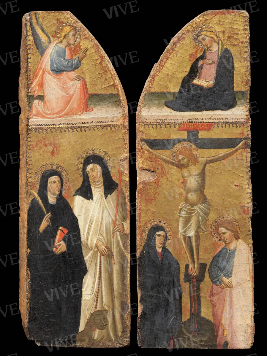 Annunciazione, due sante monache e Crocifissione con i dolenti - Maestro di San Jacopo a Mucciana