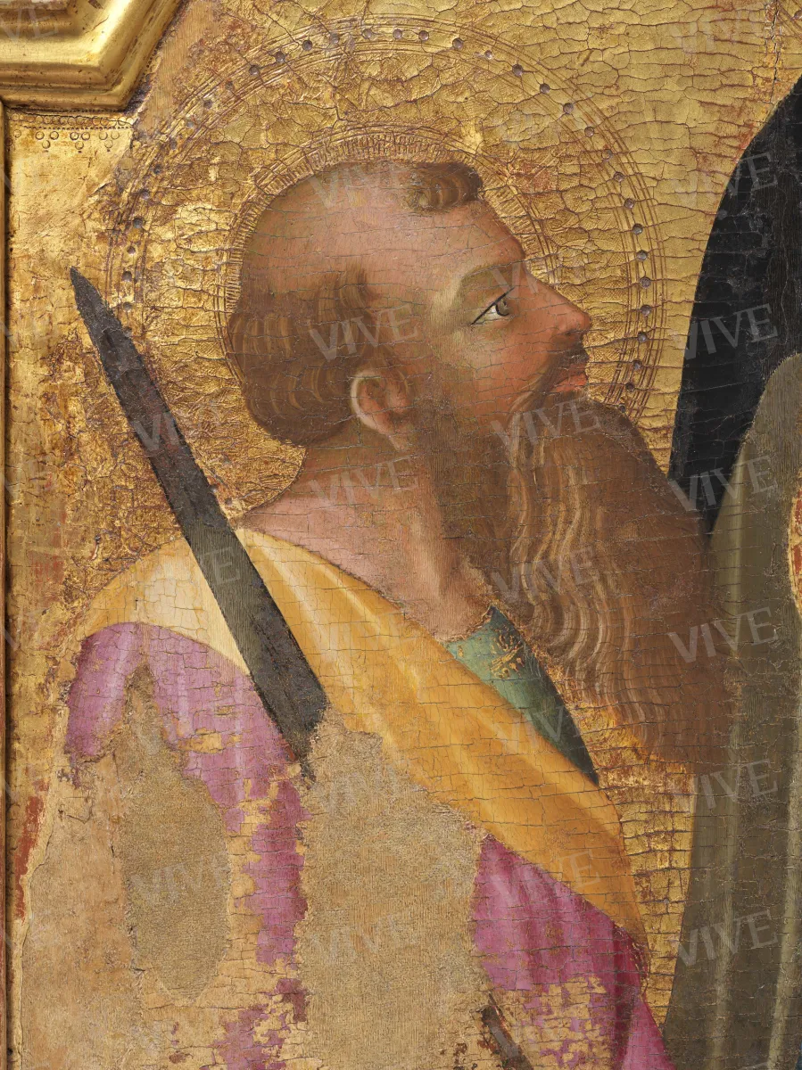 Madonna con il Bambino in trono tra due angeli e i santi Giovanni Battista, Pietro, Paolo, Antonio Abate, Michele Arcangelo, Bartolomeo, Onofrio e Lorenzo - Mariotto di Cristofano