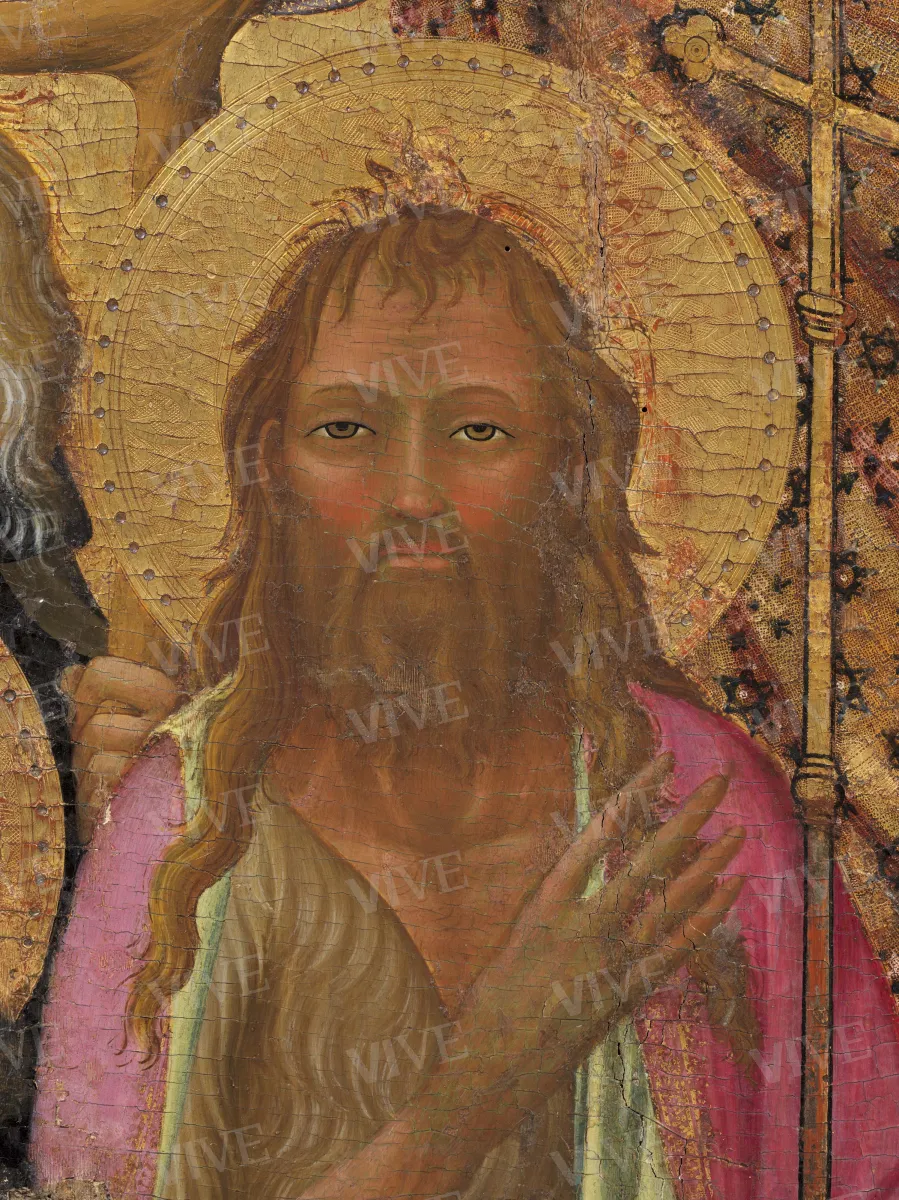 Madonna con il Bambino in trono tra due angeli e i santi Giovanni Battista, Pietro, Paolo, Antonio Abate, Michele Arcangelo, Bartolomeo, Onofrio e Lorenzo - Mariotto di Cristofano