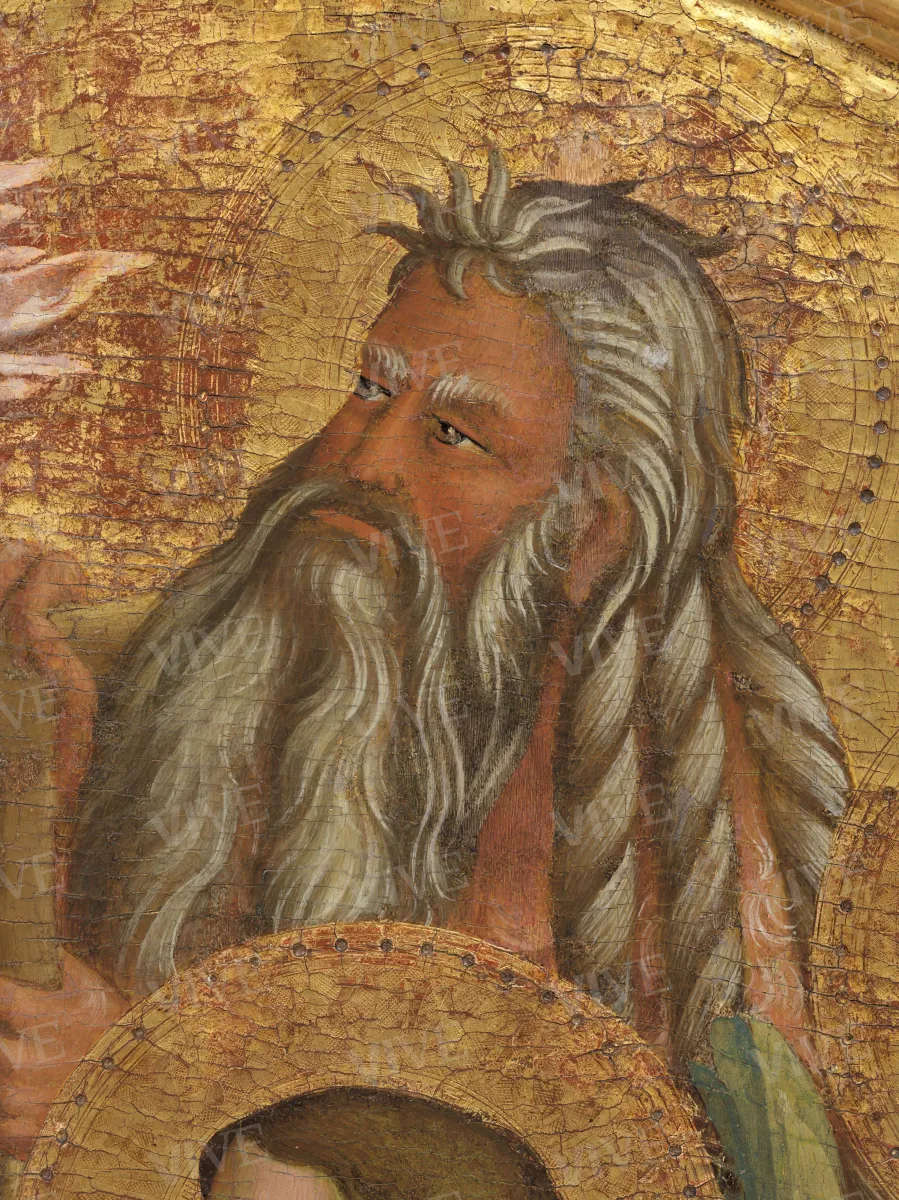 Madonna con il Bambino in trono tra due angeli e i santi Giovanni Battista, Pietro, Paolo, Antonio Abate, Michele Arcangelo, Bartolomeo, Onofrio e Lorenzo - Mariotto di Cristofano