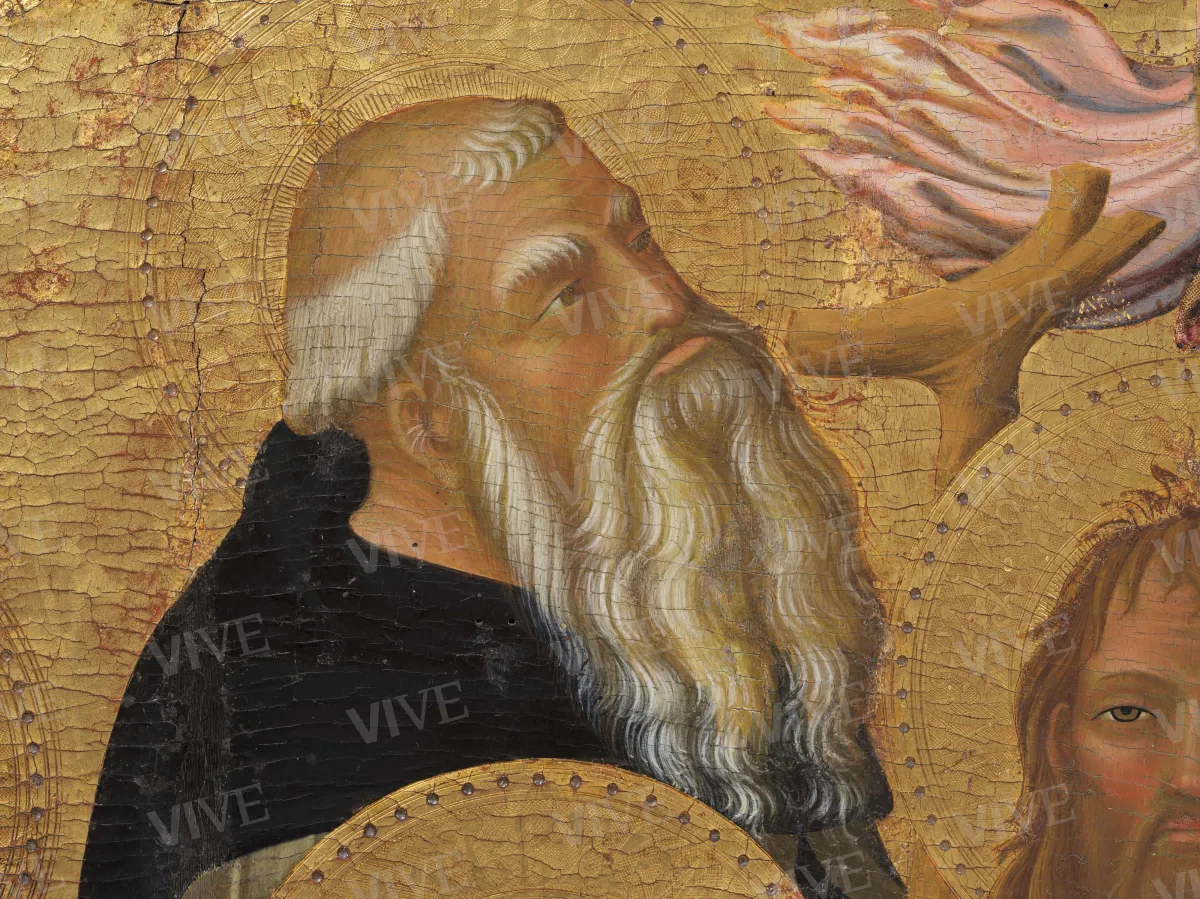 Madonna con il Bambino in trono tra due angeli e i santi Giovanni Battista, Pietro, Paolo, Antonio Abate, Michele Arcangelo, Bartolomeo, Onofrio e Lorenzo - Mariotto di Cristofano