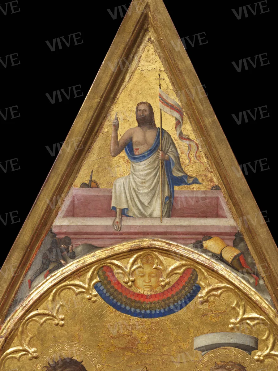 Madonna of Mercy, God the Father shooting arrows (obverse); Saint John the Baptist, Saint Sebastian, and the Risen Christ (reverse) - Staffolo Master