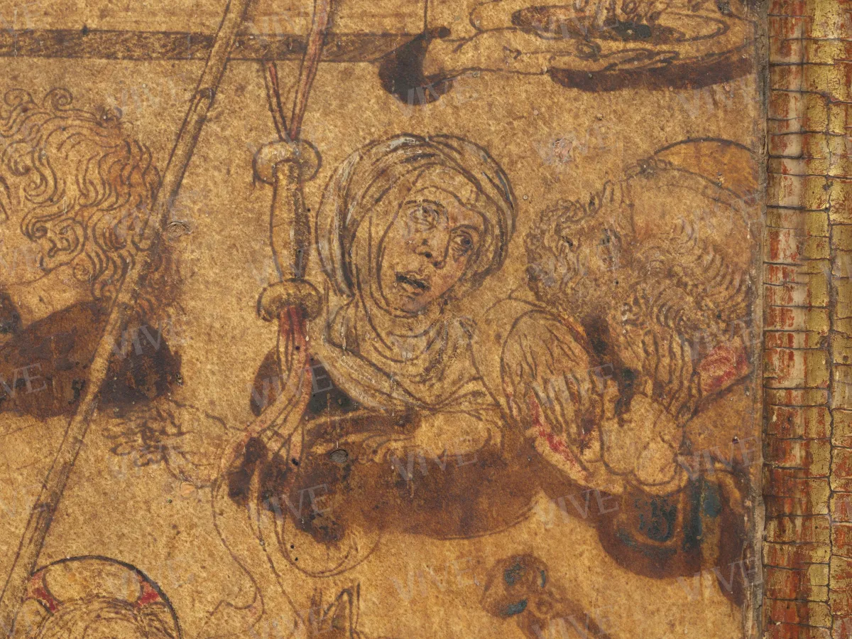 Cristo in pietà con i simboli della Passione e un frate francescano in adorazione - ambito toscano