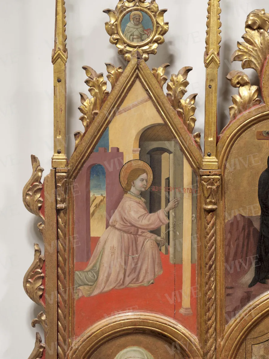 Madonna con il Bambino che mostra gli strumenti della Passione, tra santa Lucia e santa Caterina d'Alessandria; Annunciazione; Dio Padre benedicente, beato Gherardo da Serra de’ Conti e beato Alberto da Sassoferrato - Giovanni Antonio Bellinzoni da Pesaro