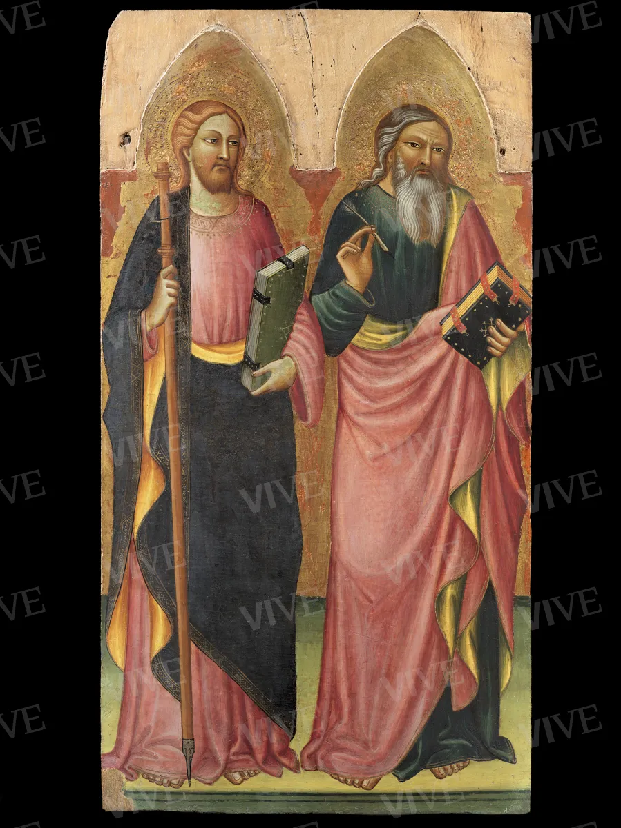 Trittico raffigurante Madonna con il Bambino tra i ss. Giovanni Evangelista e Giacomo a sinistra, Giorgio e Antonio Abate a destra - Nanni di Jacopo