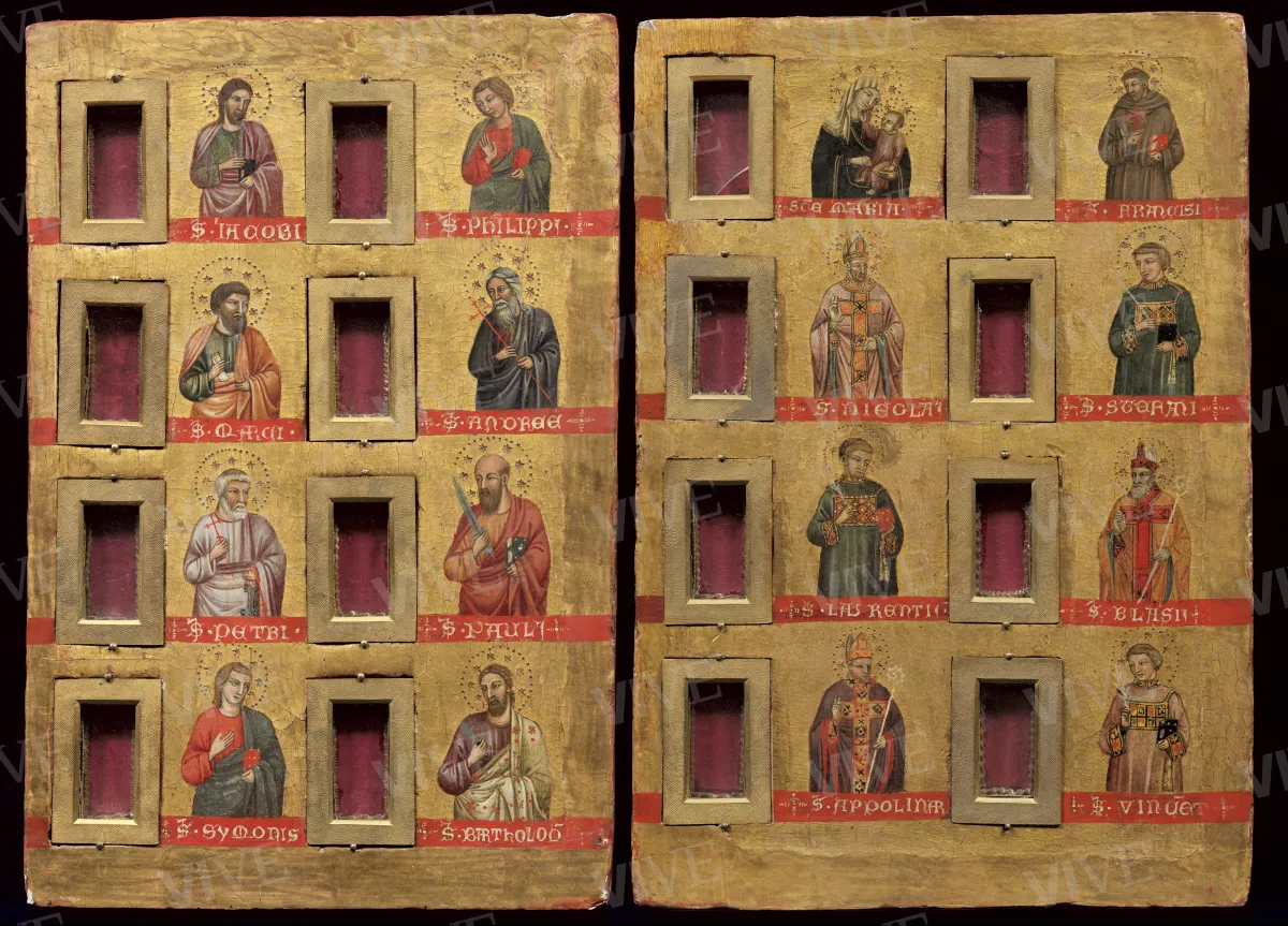 Tavole reliquiario con santi - Maestro di Cesi