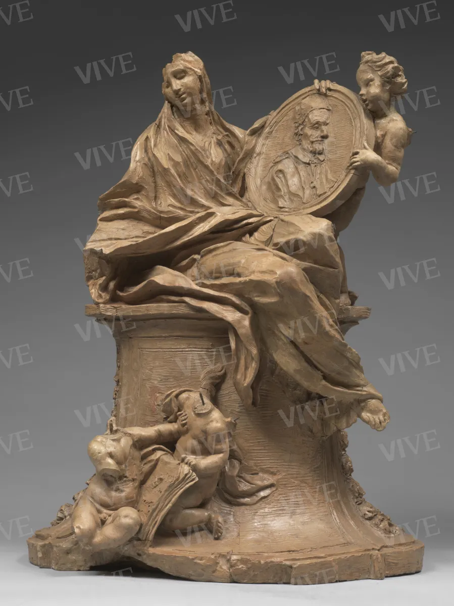 Figura allegorica che tiene un medaglione con il ritratto di papa Innocenzo XI Odescalchi  - Pierre Legros