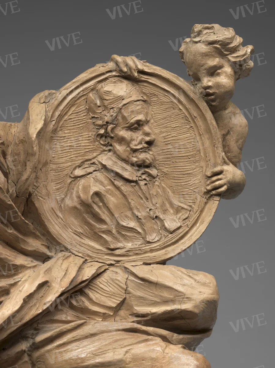 Figura allegorica che tiene un medaglione con il ritratto di papa Innocenzo XI Odescalchi  - Pierre Legros