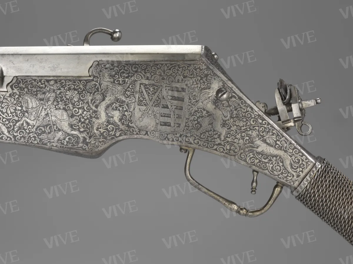 Pistola a ruota doppia e due canne - manifattura della Sassonia